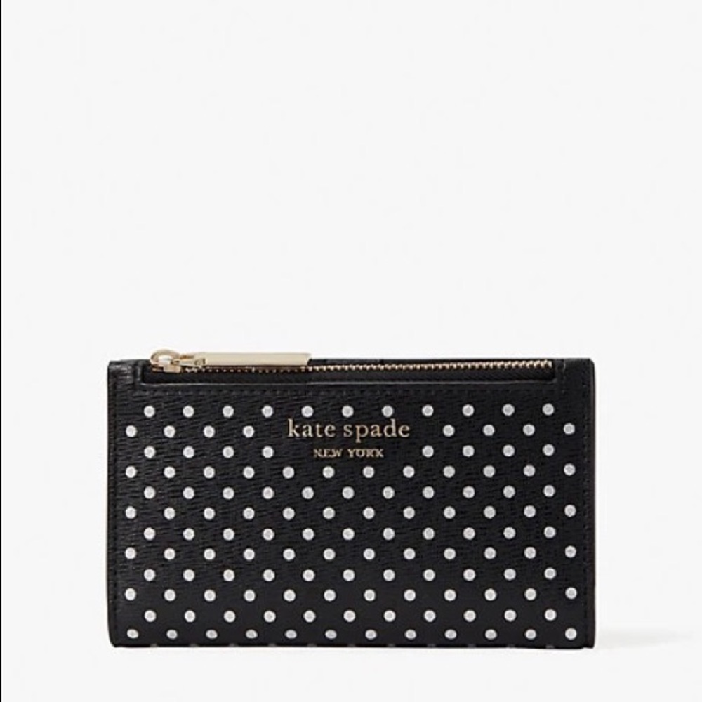 KATE SPADE — spencer metallic dot small slim bifold wallet